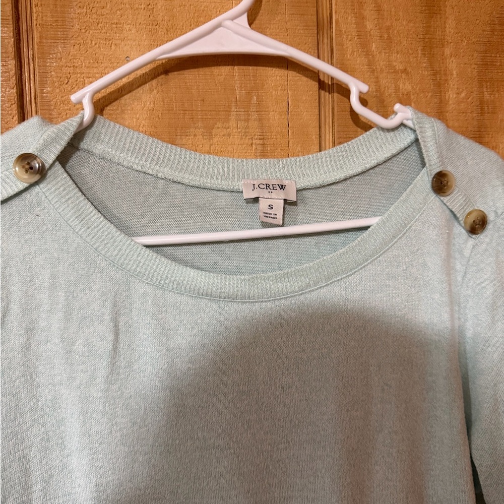 Women’s J Crew Mint Green Button-Shoulder Sweatshirt - Picture 3 of 6